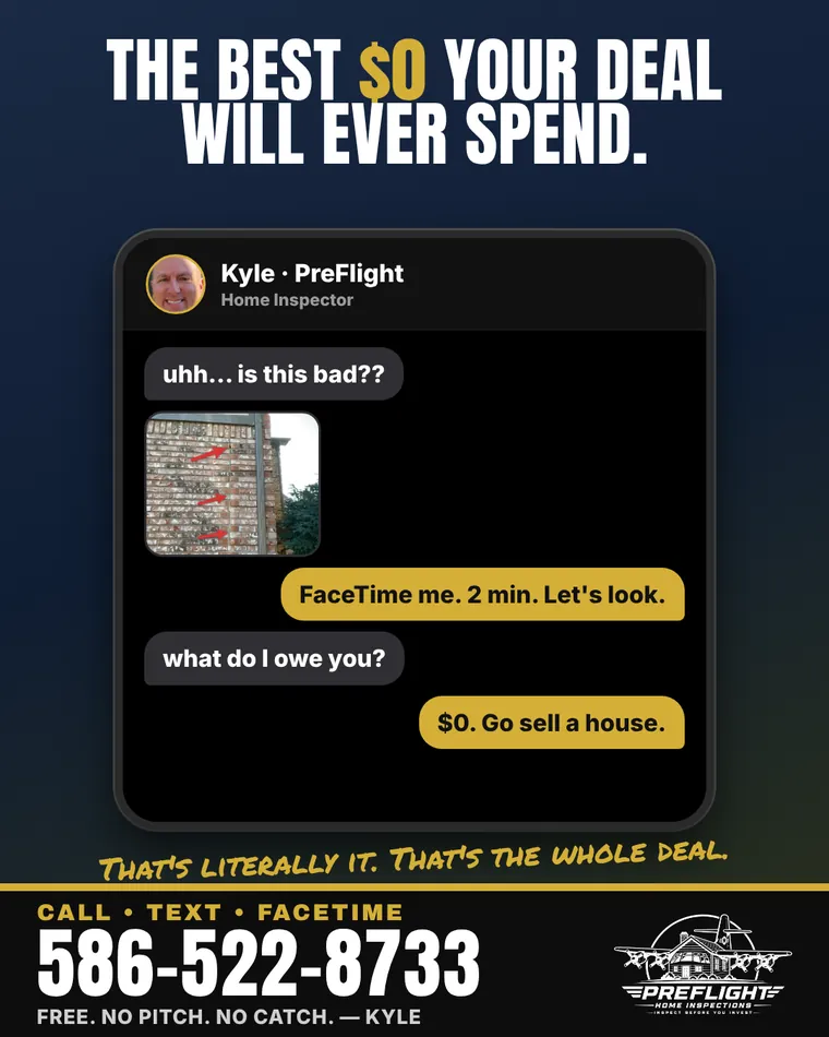 Text conversation with Kyle at PreFlight: an agent sends a photo and gets a free answer