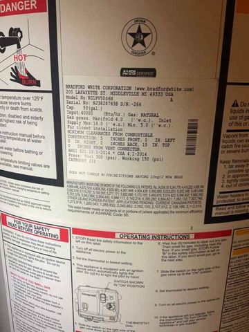 Water heater data plate